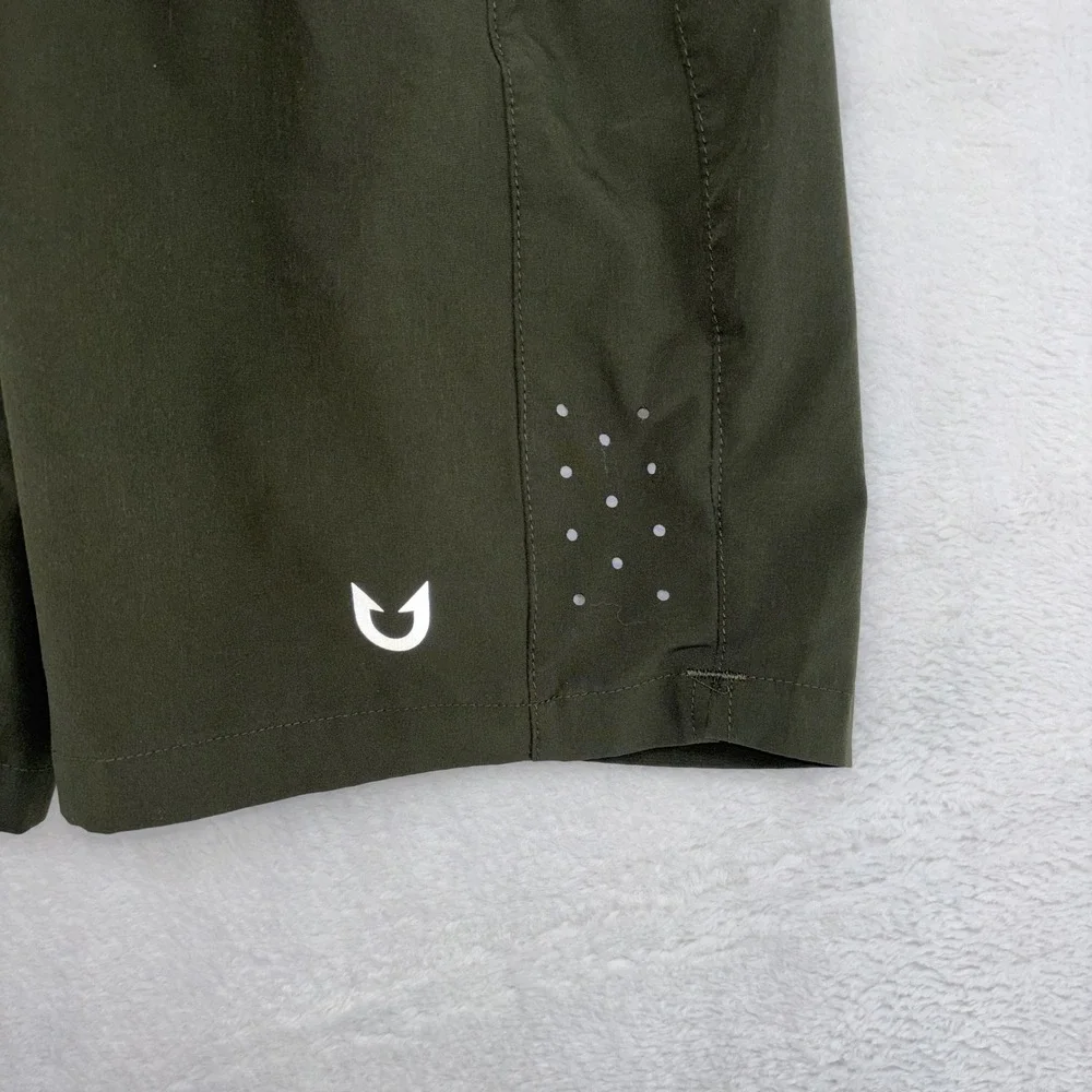 Northyard Mens Athletic Shorts Small Dark Olive Green Zipper Pockets Reflective
